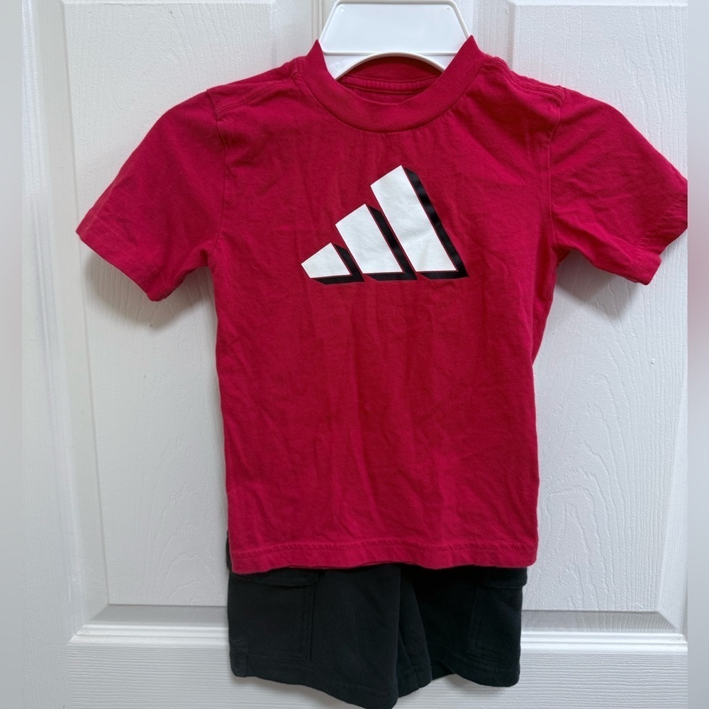 Adidas Bold Red Tee and Black Shorts Set, Size 4T